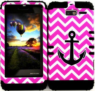 Hybrid Cover Bumper Case for Motorola Droid Razr M (XT907, 4G LTE, Verizon) Protector Black Anchor on Pink Chevron Waves Snap on +Black Silicone Cell Phones & Accessories