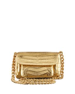 Crocodile Compartmentalized Crossbody Bag, Gold   Nancy Gonzalez