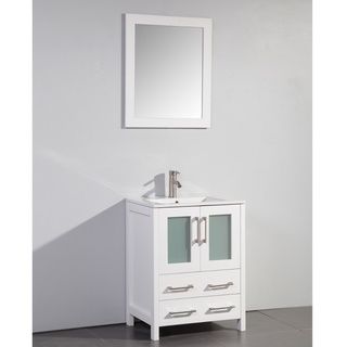 Legion Furniture Ceramic Top 24 inch Sink Bathroom Vanity White And Matching Framed Mirror White Size Single Vanities