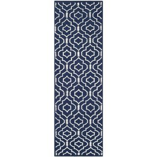 Safavieh Handwoven Moroccan Dhurries Contemporary Navy/ Ivory Wool Rug (26 X 8)
