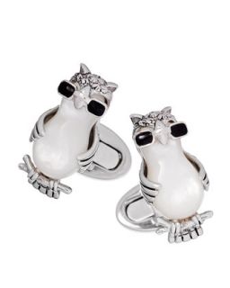 Mens Mother of Pearl Owl with Sunglasses Cuff Links   Jan Leslie