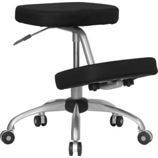 FlashFurniture Mobile Ergonomic Kneeling Chair in Black Fabric with Silver Po