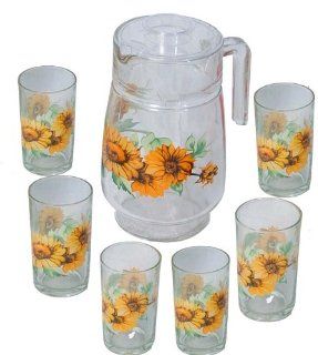 7 Pcs Glass Drinking Set   Sunflower Design (Item #70 883) Kitchen & Dining