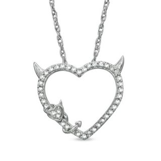 CT. T.W. Diamond Double Devil Heart Pendant in Sterling Silver