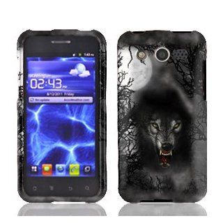 Huawei Mercury M886 M 886 / Glory Silver with Black Fearsome Wolf Animal Dog Design Snap On Hard Protective Cover Case Cell Phone Cell Phones & Accessories