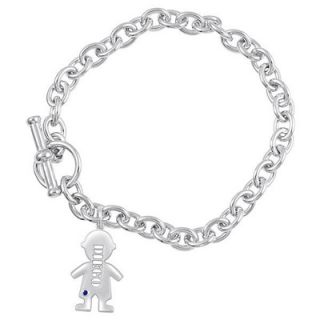 Boys Name and Birthstone Charm Bracelet in Sterling Silver (1 Name