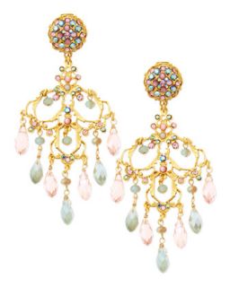 24k Gold Plate & Mixed Crystal Chandelier Earrings, Pink/Mint   Jose & Maria
