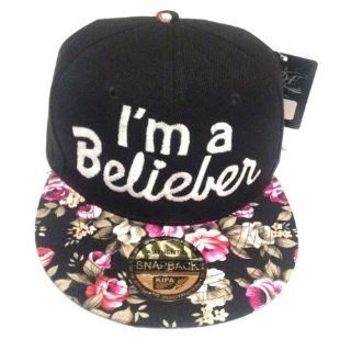 I'm a Belieber Floral Snapback (Black Floral)  Sports Fan Beanies  Sports & Outdoors