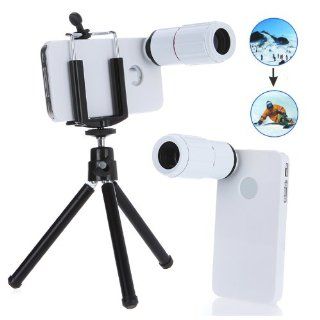 TOMTOP 8X Magnification Mobile Phone Telescope Magnifier Optical Camera Lens with Tripod + Holder +Case for iPhone 4 4s Black (White) Cell Phones & Accessories