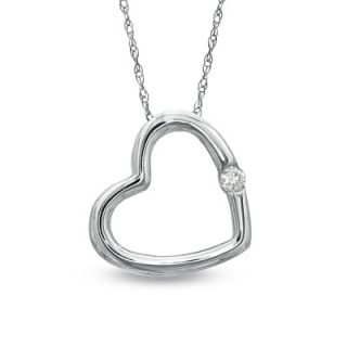 Diamond Accent Tiny Tilted Heart Pendant in 10K White Gold   Zales