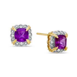 Lab Created Alexandrite and Diamond Accent Earrings in 10K Gold