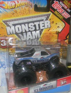 HOT WHEELS MONSTER JAM 30TH ANNIVERSARY GRAVE DIGGER EDITION ICE MONSTER TRUCK WITH TOPPS TRADING CARD   HARD TO FIND 