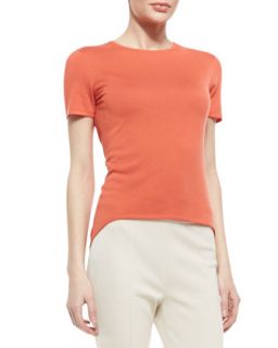 Womens Fine Gauge Silk/Cashmere Blend Jewel Neck Short Sleeve Shirt with