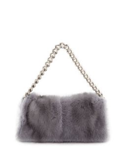 Folded Fur Clutch Bag, Gray   Alexander McQueen