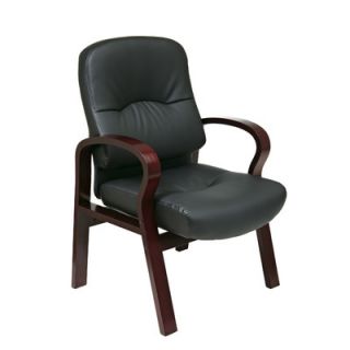 Office Star Leather Visitors Chair with Wood Base and Arms WD5335 EC3 Finish