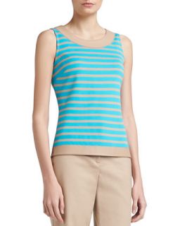 Womens Striped Milano Knit Shell with Soft Napa Leather Trim   St. John