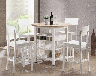5pcs White & Natural Counter Height Dining Table & Bar Stools Set   Dining Room Furniture Sets