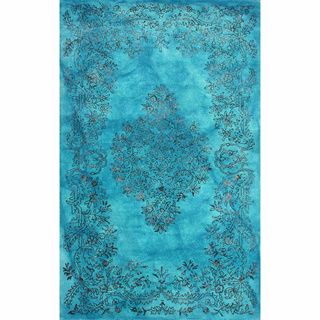 Nuloom Hand knotted Wool/ Viscose Overdyed Traditional Medallion Blue Rug (4 X 6)