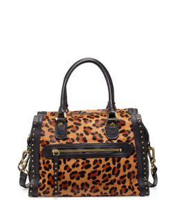 Brenda Studded Calf Hair Duffle Bag, Leopard   Oryany