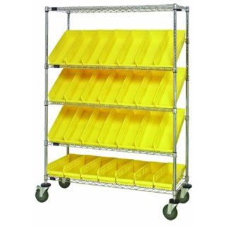 Quantum Storage Systems WRCSL5 63 1848 104YL 5 Tier Slanted Wire Shelving Suture Cart with 28 QSB104 Yellow Economy Shelf Bins, 2 Horizontal and 3 Slanted Shelves, Chrome Finish, 69" Height x 48" Width x 18" Depth Industrial & Scientifi