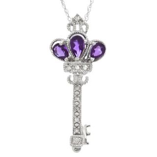 Pear Shaped Amethyst and Diamond Accent Crown Key Pendant in 10K White
