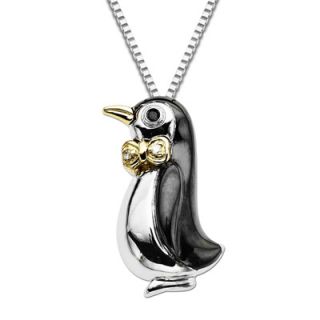 Enhanced Black and White Diamond Accent Penguin Pendant in Sterling