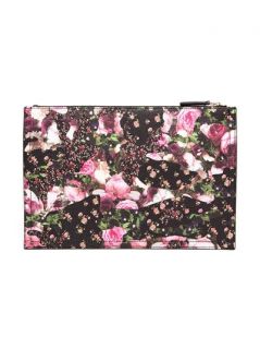 Givenchy Abstract Floral Leather Clutch   Browns