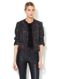 Tweed Collarless Jacket by Drew