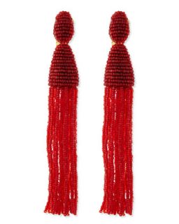 Long Beaded Tassel Earrings, Crimson   Oscar de la Renta
