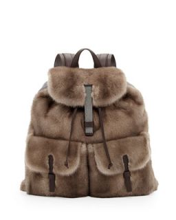 Mink Fur Backpack, Brown   Brunello Cucinelli