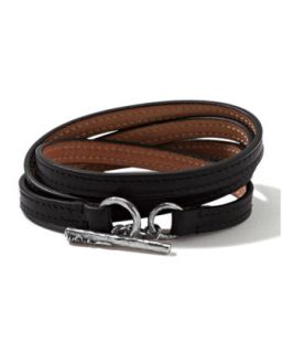 Mens Pelle Sterling Toggle Leather 4 Wrap Bracelet in Black, Size 2   Ippolita