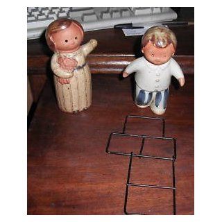 Vintage 1960's Boy & Mom Playing Hopscotch Clay Figurines   Collectible Figurines