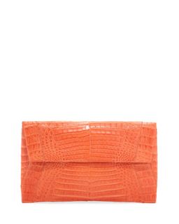 Small Soft Crocodile Flap Clutch Bag, Orange   Nancy Gonzalez