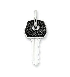 925 Sterling Silver Black CZ Key Pendant Jewelry
