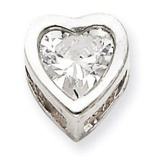 925 Sterling Silver White CZ Heart Slide Pendant Charm Jewelry