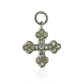 .925 Sterling Silver Diamond Pave Moonstone Cross Charm Pendant Fashion Jewelry Jewelry
