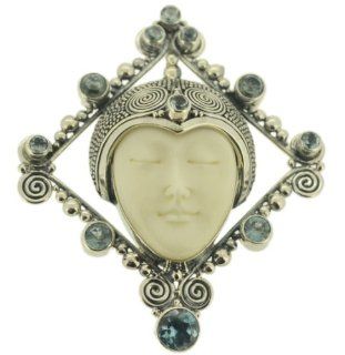 Goddess Face Blue Topaz Sterling Silver 925 Pin Pendant Jewelry