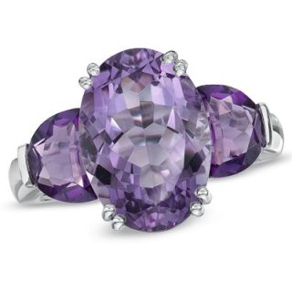 Oval Amethyst Three Stone Ring in Sterling Silver   Zales