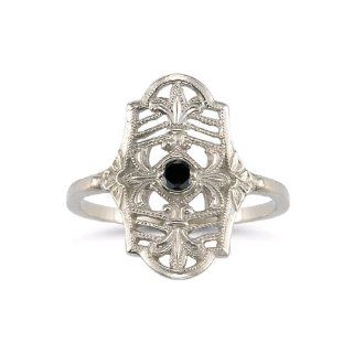 Vintage Fleur de Lis Black Diamond Ring in .925 Sterling Silver Jewelry