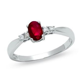 Oval Ruby Ring in 10K White Gold with Diamond Accents   Zales