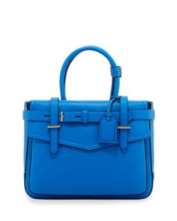 Boxer Pebbled Leather Tote Bag, Blue   Reed Krakoff