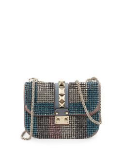 Glam Lock Crystal Shoulder Bag, Blue   Valentino