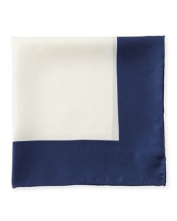 Solid Silk Pocket Square, White/Navy