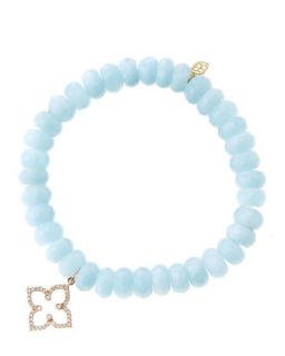 8mm Faceted Aquamarine Beaded Bracelet with 14k Rose Gold/Diamond Moroccan
