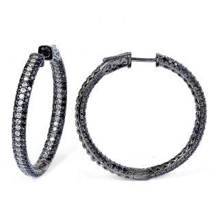 Cz Hoop Earrings In Sterling Silver With White Rhodium Plating In The Center & Jewelry