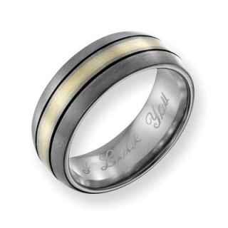 Mens 8.0mm Engraved Titanium with 14K Gold Inlay Wedding Band (27