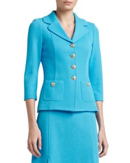 Womens Milano Pique Knit Jacket with 3/4 Sleeves and Pockets   St. John