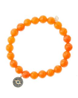 8mm Faceted Orange Agate Beaded Bracelet with 14k Gold/Rhodium Diamond Small