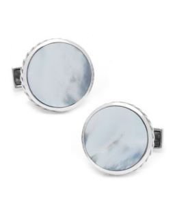 Mens Round Scaled Mother of Pearl Cuff Links   Cufflinks