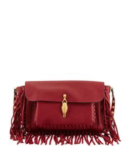 C Rockee Scarab Fringe Shoulder Bag, Red   Valentino